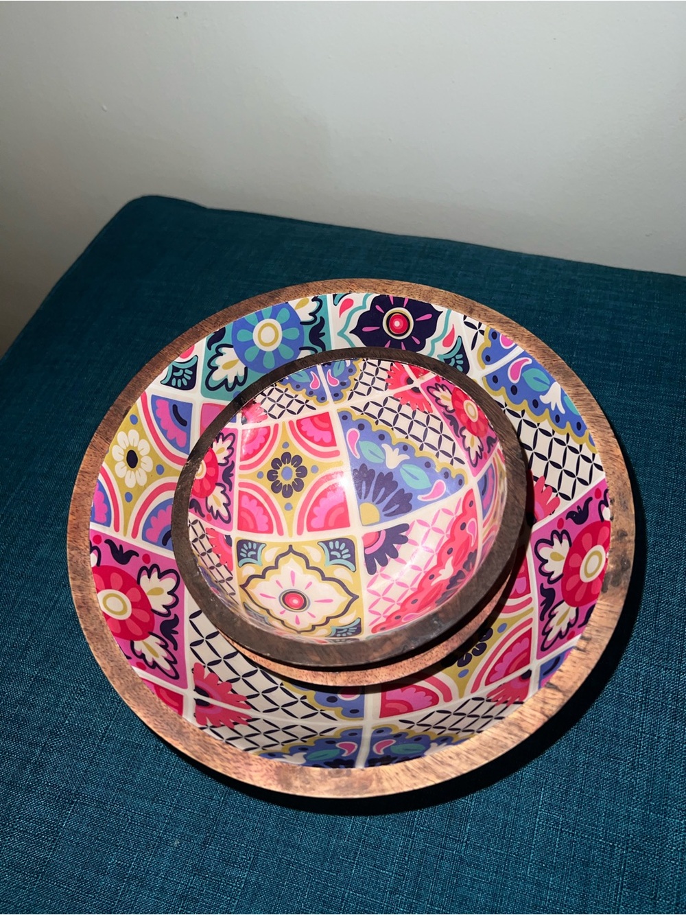 Hand-Painted Multicolor Patterned Wooden Nesting Bowls